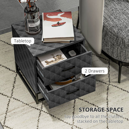 HOMCOM Bedside Tables Set of 2, Modern Bedside Table Nightstand with 2 Drawers, Bedside Cabinet Sofa Side Table with Storage, Steel Legs for Bedroom, Living Room, Grey