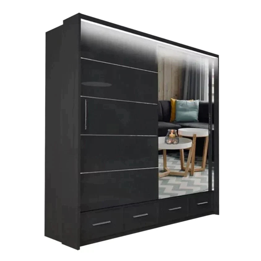 Mendeley 208cm High Gloss Sliding Wardrobe - Black