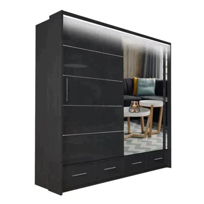 Mendeley 150cm High Gloss Sliding Wardrobe - Black