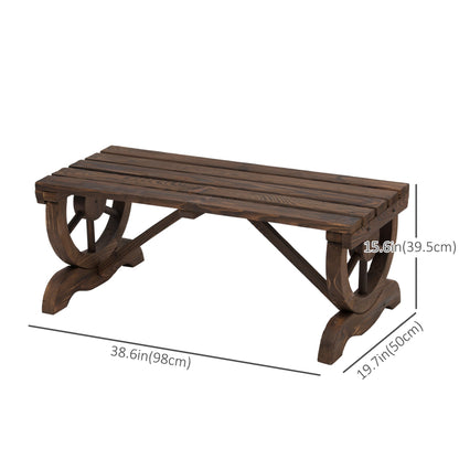 Outsunny Garden Rustic Wooden Bench Wheel-Shaped Legs Slatted Seat Stable Reinforced Structure Outdoor Patio Garden 2-Person Bench Seat - Brown