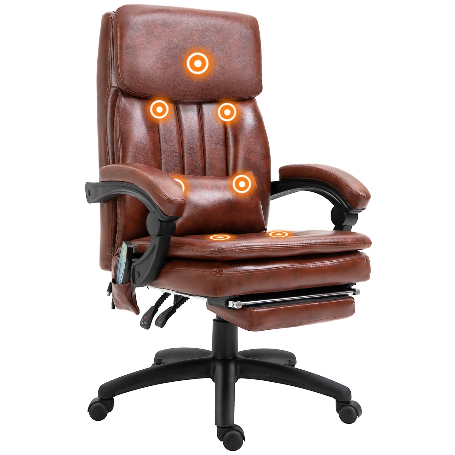 Vinsetto PU Leather Office Chair with 7 Point Vibrating Massage, Computer Desk Chair with Footrest, Adjustable Height, Reclining Back, Brown