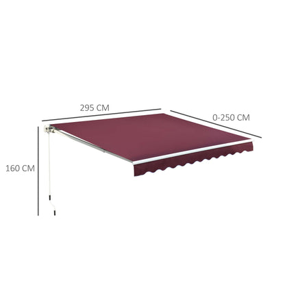 Outsunny Awning Canopy Sun Shade Canopy Garden Patio Manual Retractable Awning, 3x2.5 m-Red