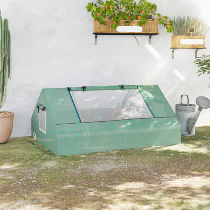 Outsunny Mini Greenhouse، دفيئة حديقة صغيرة محمولة مع نوافذ وأبواب مضغوطة، 180 × 140 × 80 سم، أخضر داكن
