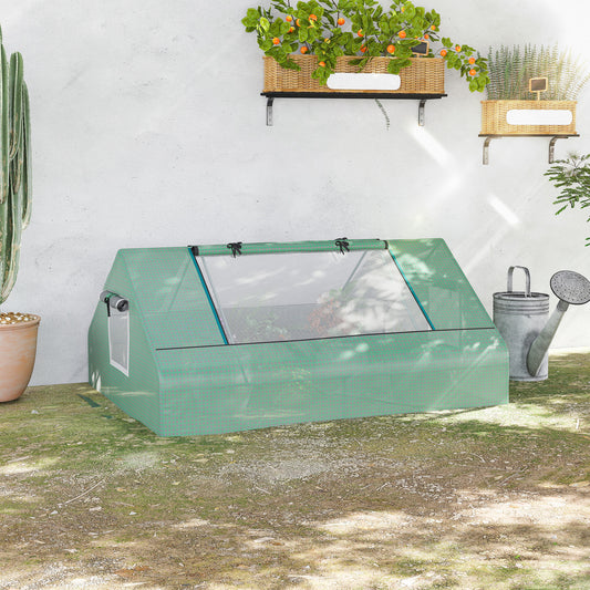 Outsunny Mini Greenhouse, przenośna mała szklarnia ogrodowa z zapinanymi na zamek oknami i drzwiami, 180 x 140 x 80 cm, ciemnozielona