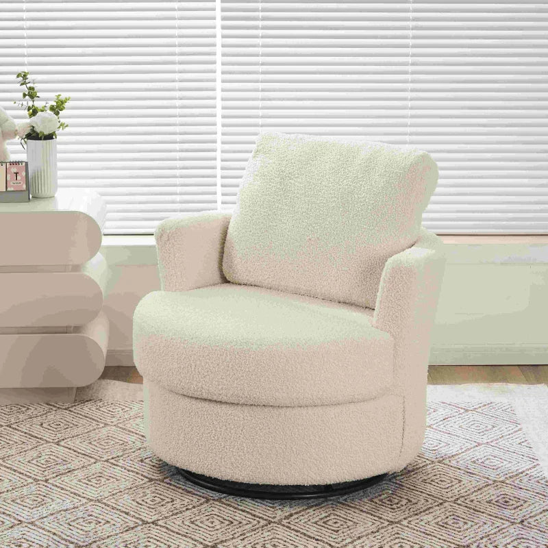 Teddy Swivel Recliner with Back Cushion, Thick Foam Pad, 360° Swivel, 78.5x83x86 cm, White