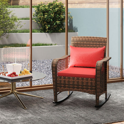 Fotel bujany Outsunny Rattan - czerwony