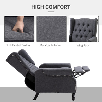 Recliner Armchair for Living Room, Reclining Chair, Wingback Chair with Button Tufted Back and Footrest, Dark Grey