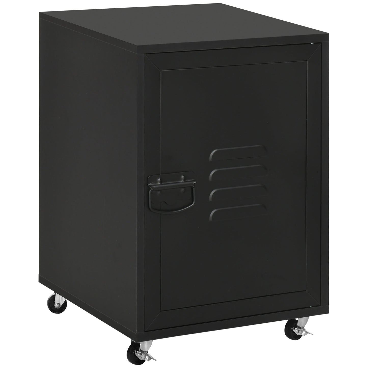 HOMCOM Rolling Metal Storage Locker Cabinet, Industrial Mobile Lockable Cabinet with Adjustable Shelf and Wheels for Home Office Living Room, Black