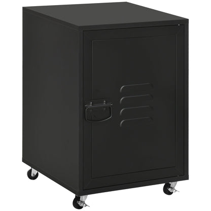 HOMCOM Rolling Metal Storage Locker Cabinet, Industrial Mobile Lockable Cabinet with Adjustable Shelf and Wheels for Home Office Living Room, Black