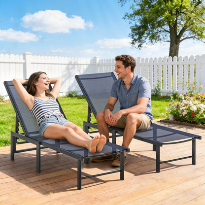 Outsunny Set of Two Reclining Sun Loungers - Dark Blue