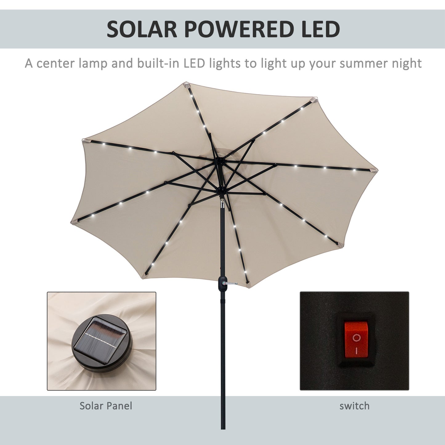 Outsunny 2,7m Parasol ogrodowy z korbką i 24 diodami LED (kremowy)