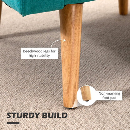 HOMCOM Accent Chair, Linen-Touch Armchair with Pillow, Upholstered Leisure Lounge Sofa for Living Room, Club Chair with Rubber Wooden Frame, Teal