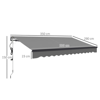 Outsunny 3,5 x 3(m) Elektryczna markiza z pilotem, aluminiowa rama, markiza DIY, zwijana, UV30+, daszek przeciwsłoneczny do ogrodu, tarasu, drzwi i okna, ciemnoszary