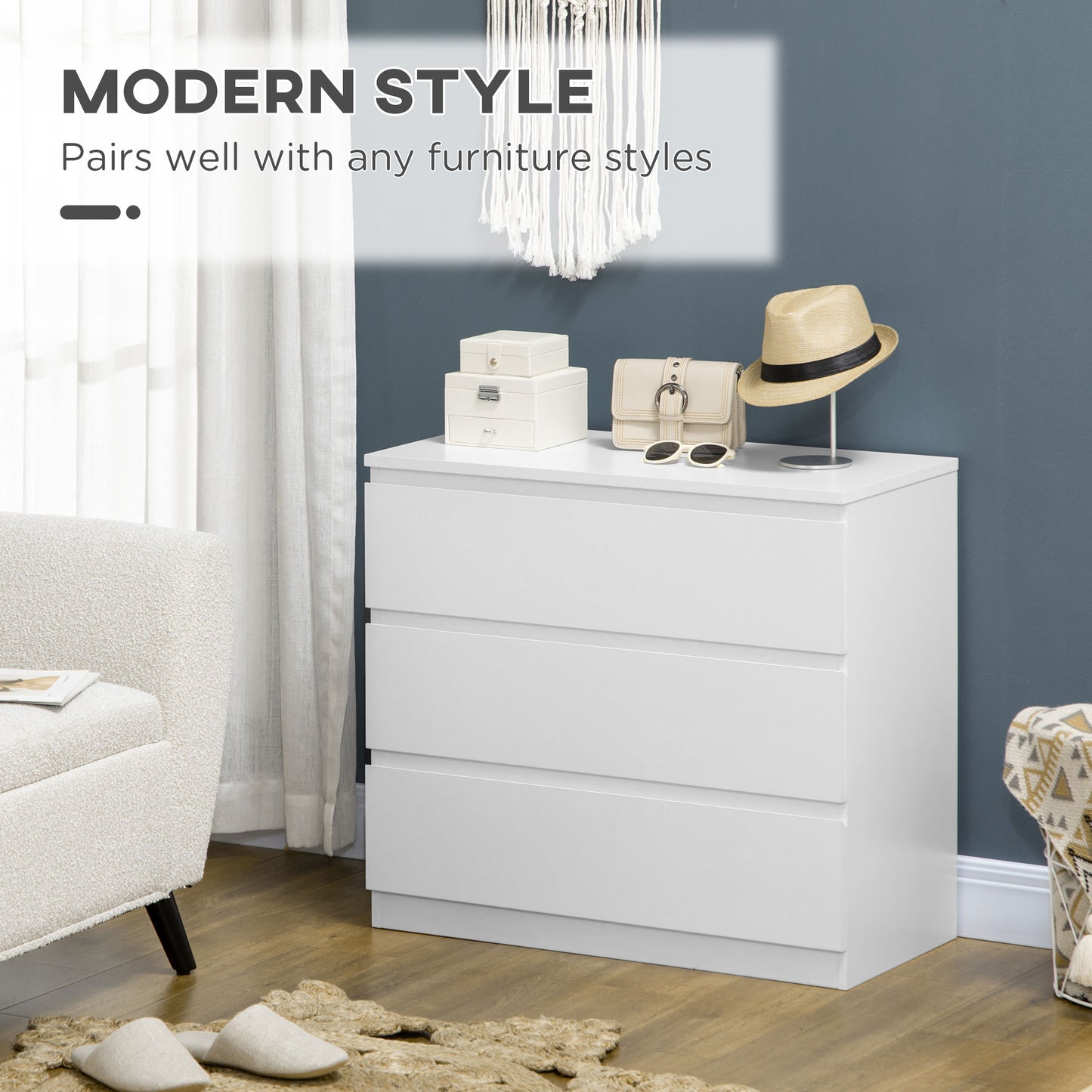HOMCOM Chest of Three Drawers - White