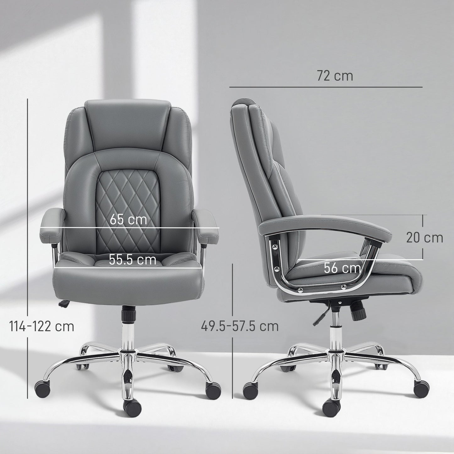 HOMCOM Big and Tall Office Chair 180kg with Spring Cushion, PU Leather - Grey