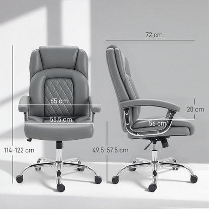 HOMCOM Big and Tall Office Chair 180kg with Spring Cushion, PU Leather - Grey