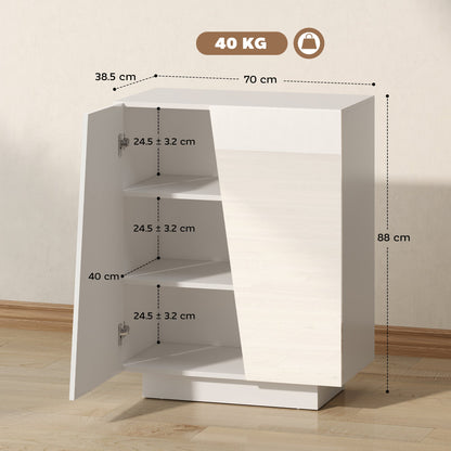 خزانة تخزين عالية اللمعان من HOMCOM، خزانة تخزين مستقلة مع أرفف قابلة للتعديل لغرفة المعيشة وغرفة النوم والممر، باللون الأبيض