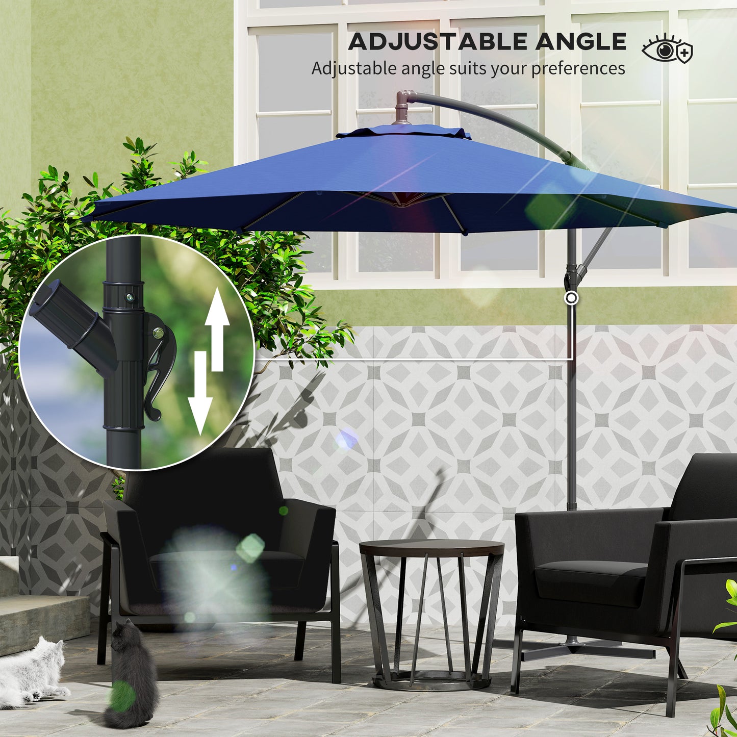 Outsunny 2,45 m parasol wysięgnikowy z podstawą krzyżową - niebieski