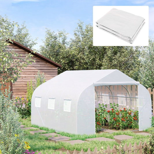 Outsunny Walk In Greenhouse Cover Replacement Reinforced Gardening Plant Growhouse Cover with Zipper Door, 4.5 x 3 x 2m, White, COVER ONLY