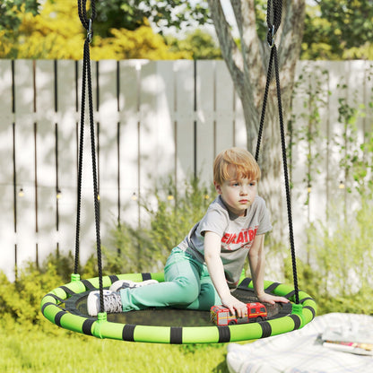 AIYAPLAY 100cm Diameter Kid Nest Swing Seat with Height Adjustable Ropes for Outdoor, Indoor, Black/Green