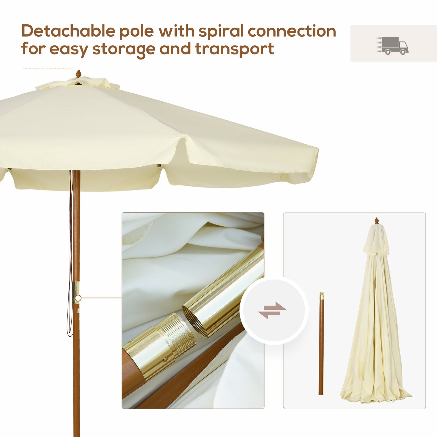 Outsunny 3.3(m) Patio Umbrella, Garden Parasol, Outdoor Sun Shade Canopy with 8 Bamboo Ribs, Ruffles and Wood Pole, Beige