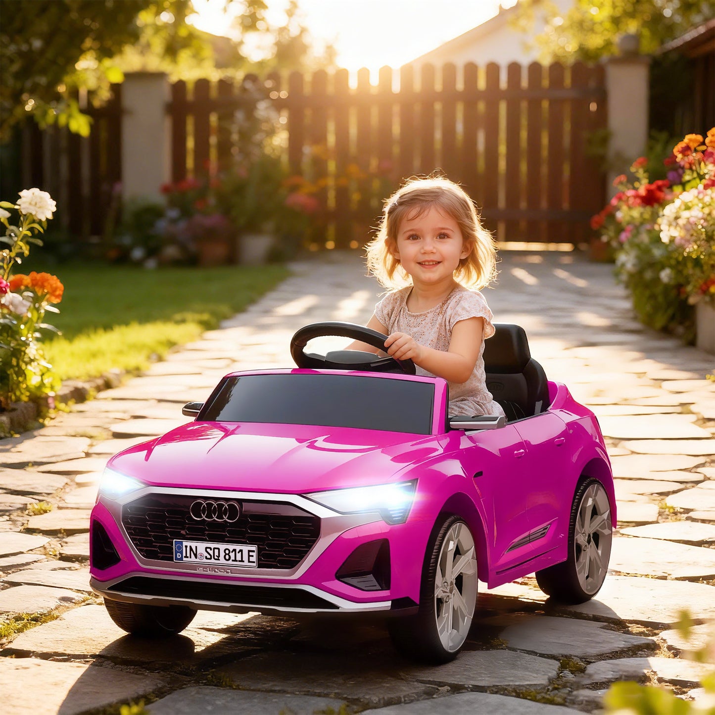 AIYAPLAY Audi Q8 e-tron Sportback Licensed 12V Ride on Car w/ Remote, 4 Spring Suspension Wheels, Headlights, Music, Horn - Pink