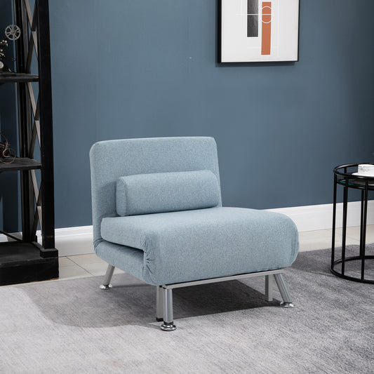 HOMCOM Linen Chair Bed, rozkładany fotel 3 w 1 z regulowanym oparciem, poduszką, do salonu, sypialni, niebieski