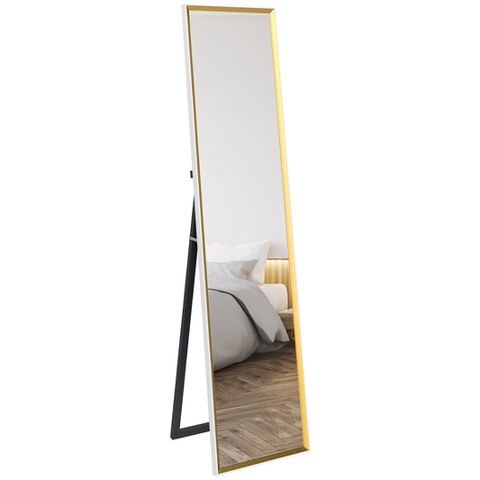 Lustro HOMCOM o pełnej długości, 37 x 157 cm, montowane na ścianie, pochylone, wolnostojące, oprawione lustro na całą powierzchnię do salonu, sypialni, białe