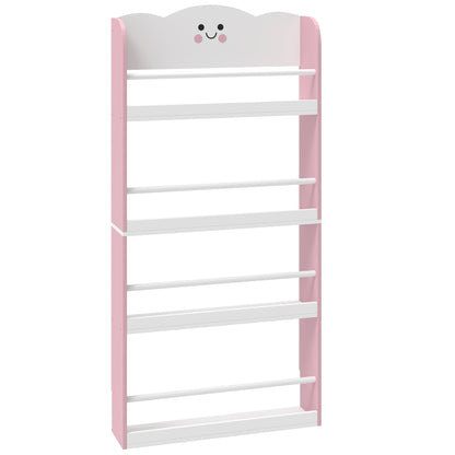 AIYAPLAY 4 Tier Kids Bookshelf, Wall-Mounted Children Bookcase, Toddler Space-Saving Bookcase for Kids Room, Playroom, Pink