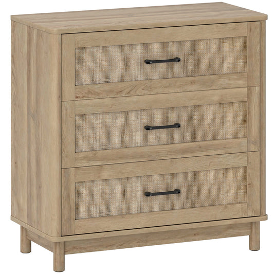 HOMCOM 76 cm Wide Drawer Chest of Drawers with 3 Drawer - Oak
