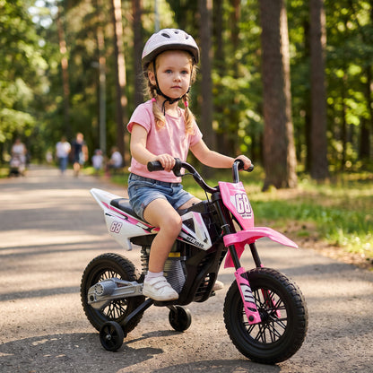 AIYAPLAY Kids Electric Motorcycle, 12V Ride On Motorbike with Training Wheels, Soft Start, Suspension, Music for 3-6 Years, Pink