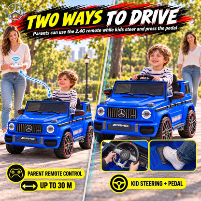 AIYAPLAY Licensed Mercedes-AMG G63 12V Kids Ride on Car with Remote Dual Motors Rear Suspension Slow Start for 3-6 Years, Blue