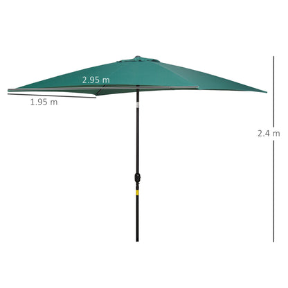 Outsunny 3x2m Garden Parasol Umbrella with Tilt and Crank, Outdoor Sun Shade Canopy with Aluminium Frame and Steel Ribs, Rectangular, Green