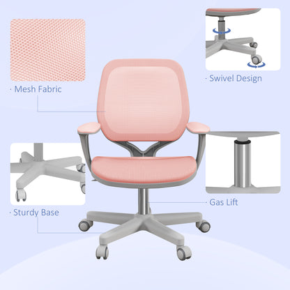 Vinsetto Office Chair, Breathable Mesh Swivel Desk Chair with Adjustable Height and 360 Degree Swivel Security Wheels for Home Office, Study, Pink
