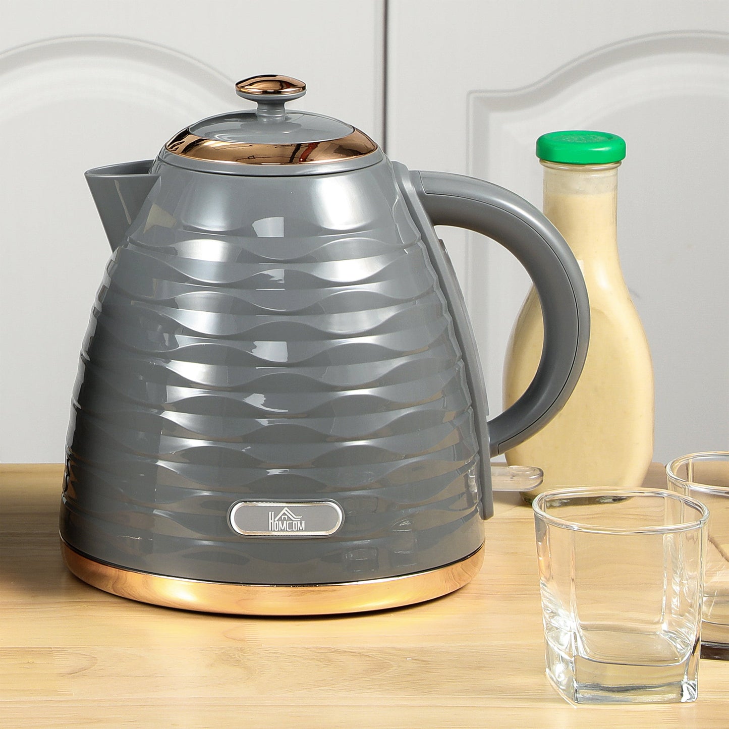 HOMCOM Electric Kettle, 1.7L, Fast Boil, 3kW Water Kettle with Removable Washable Anti-scale Filter, Auto Shut-off, 360¡ Swivel, BPA Free, Grey Water Ripple Texture