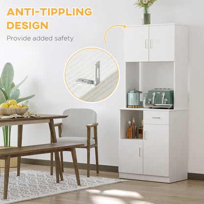 HOMCOM Freestanding Kitchen Cupboard, Modern Kitchen Storage Cabinet with Doors, Microwave Counter and Adjustable Shelves, White