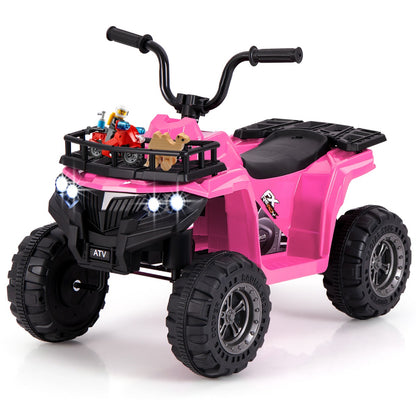 6V 4-Wheeler Quad Car with One-Button Start and Tread Tires-Pink