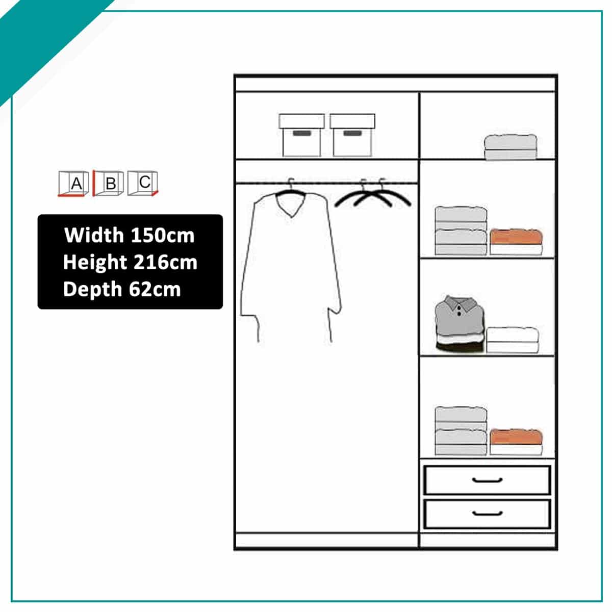 Quine Mirrored Sliding Door Wardrobe in 2 Sizes - White