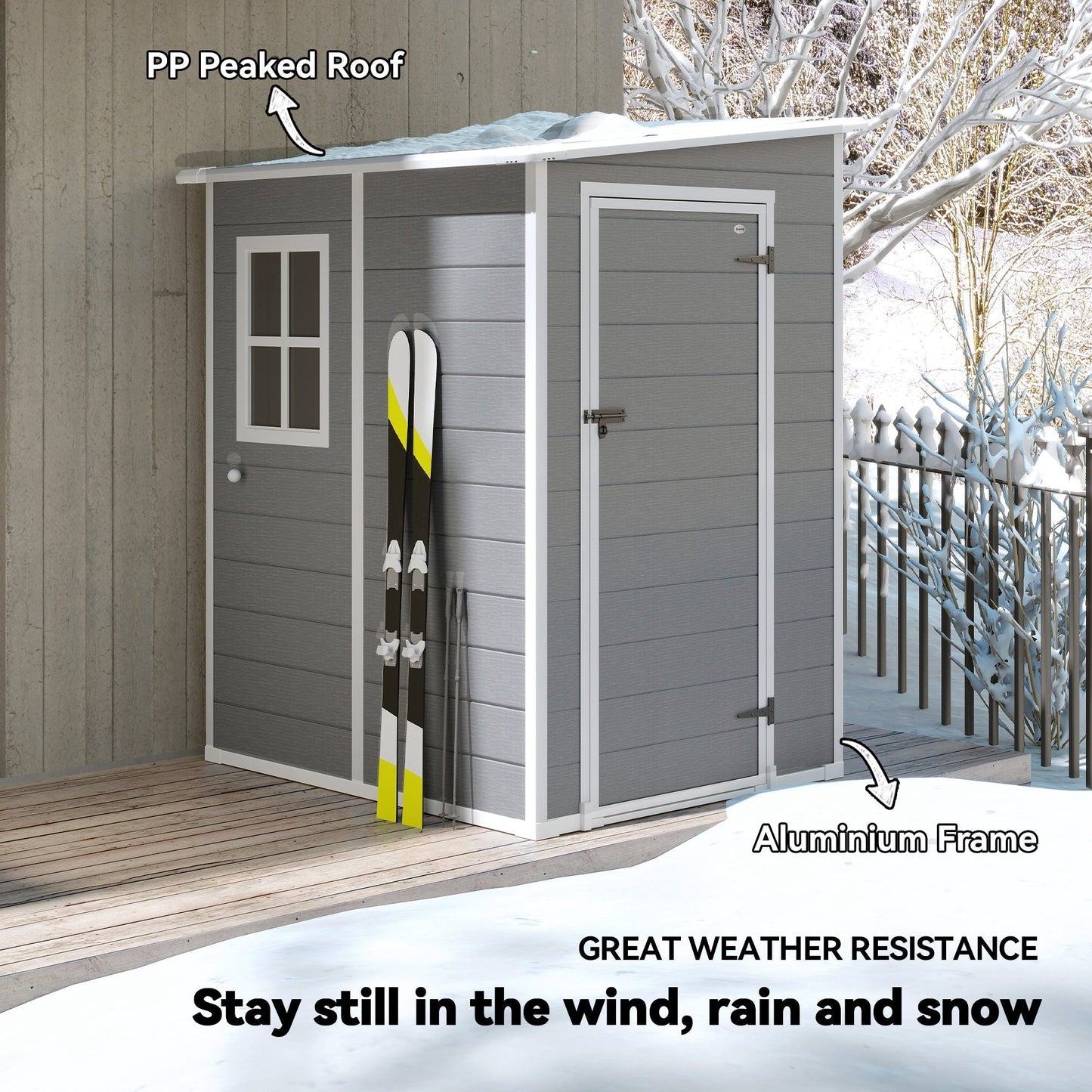 Outsunny 4'x5' Garden Storage Shed, Lean to Shed, Lockable Garden Shed with Window, Vent and Plastic Roof, Grey