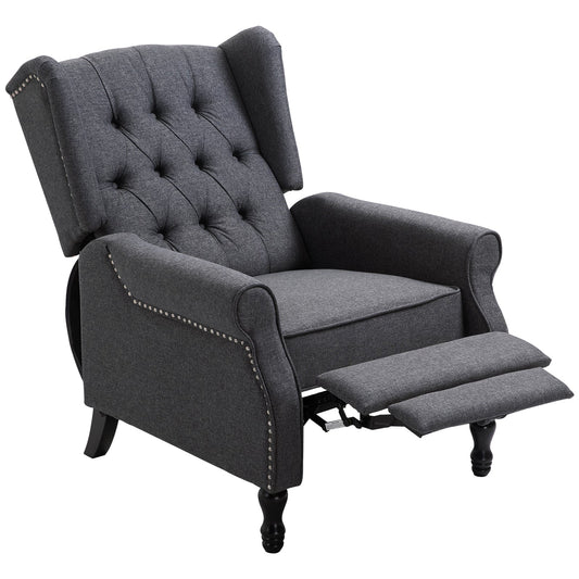 Recliner Armchair for Living Room, Reclining Chair, Wingback Chair with Button Tufted Back and Footrest, Dark Grey