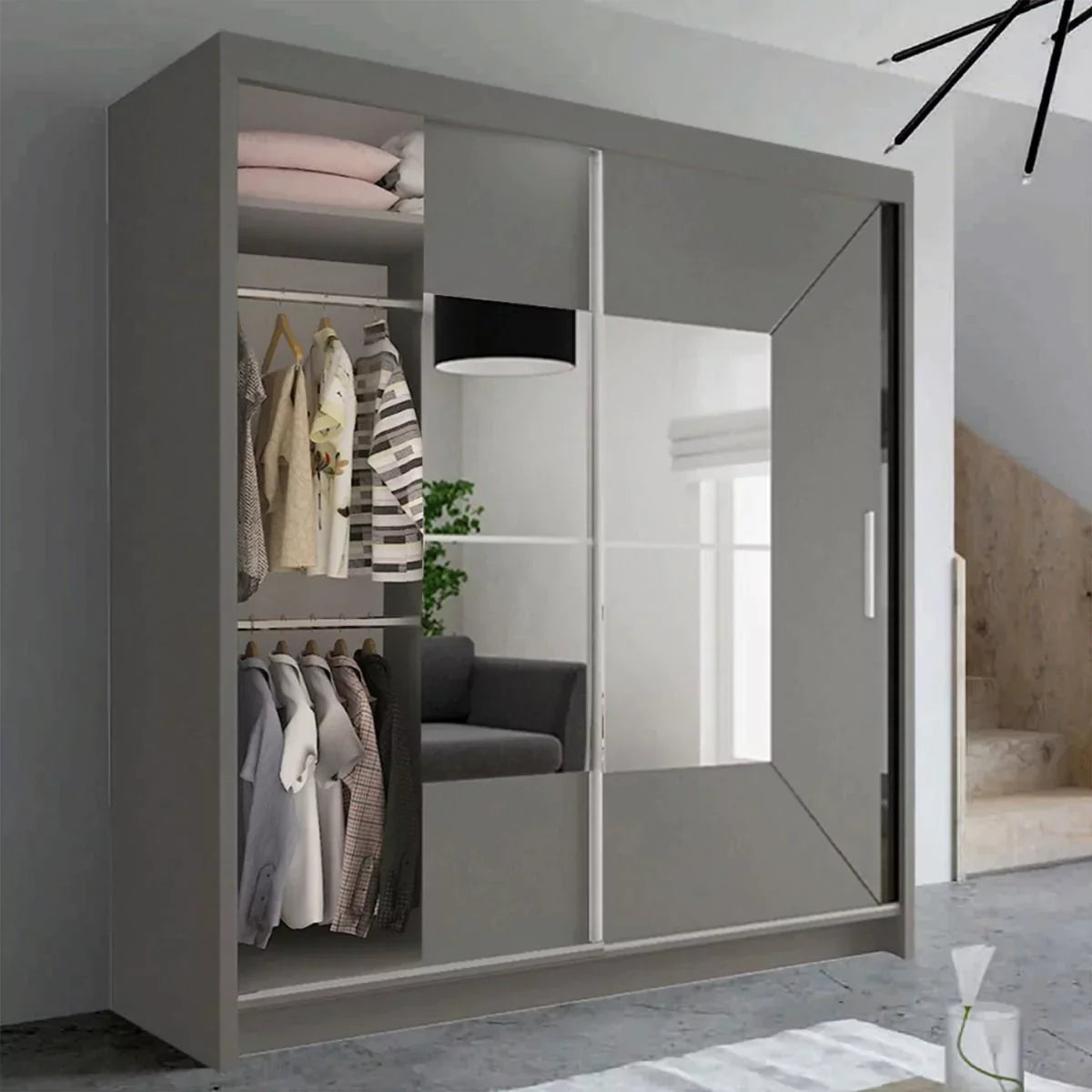 Bartholomew Mirrored Sliding Wardrobe - Grey