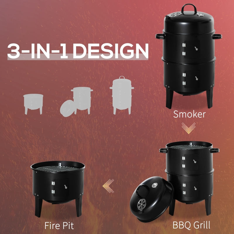 3-in-1 Smoker, Charcoal Barbecue Grill