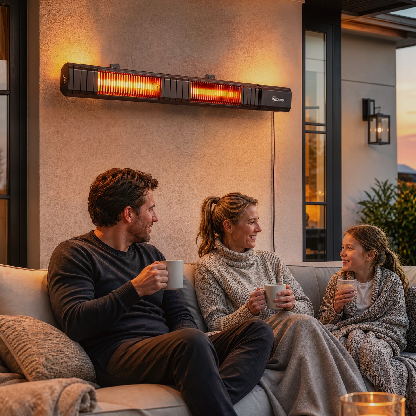 Outsunny 3000 W Electric Infrared Patio Heater, Wall Mounted IP65 Garden Heater with 9 Heat Settings, 24 H Timer, Black