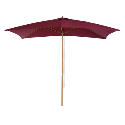 Outsunny 3m x 2m Wood Wooden Garden Parasol Sun Shade Patio Outdoor Umbrella Canopy New (Wine Red)