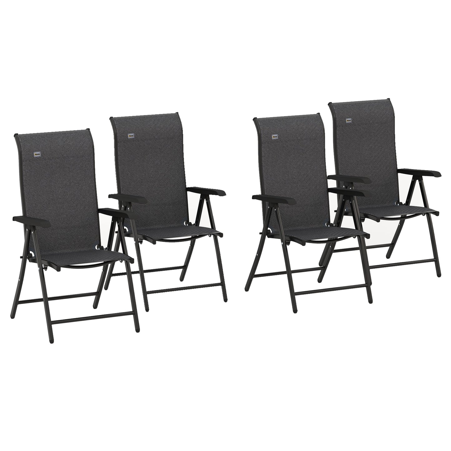 Outsunny Set of Four Folding Garden Chairs, with Seven-Position Adjustable Backs, Grey