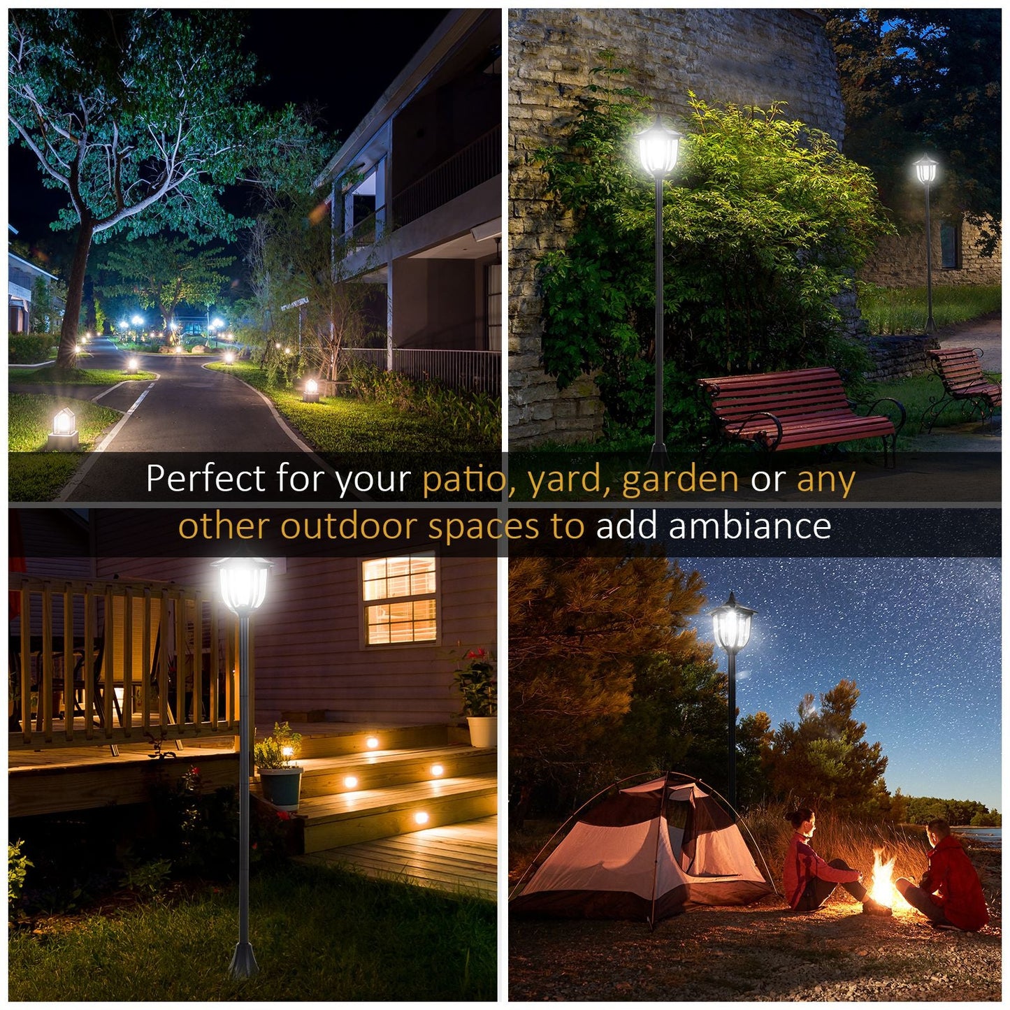 Outsunny Outdoor Garden Solar Post Lamp Sensor Dimmable LED Lantern Bollard Pathway 1.2M Tall Ð Black