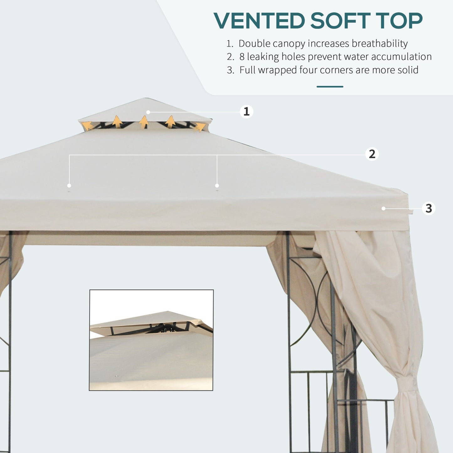 Outsunny 3 x 3 m Garden Gazebo Double√Ç Roof Marquee Patio Wedding Party Tent Canopy Shelter with Sidewalls, (Beige)