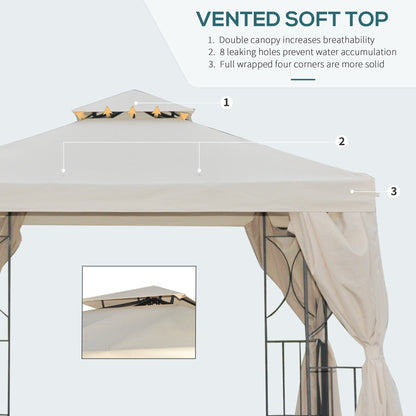 Outsunny 3 x 3 m Garden Gazebo Double√Ç Roof Marquee Patio Wedding Party Tent Canopy Shelter with Sidewalls, (Beige)