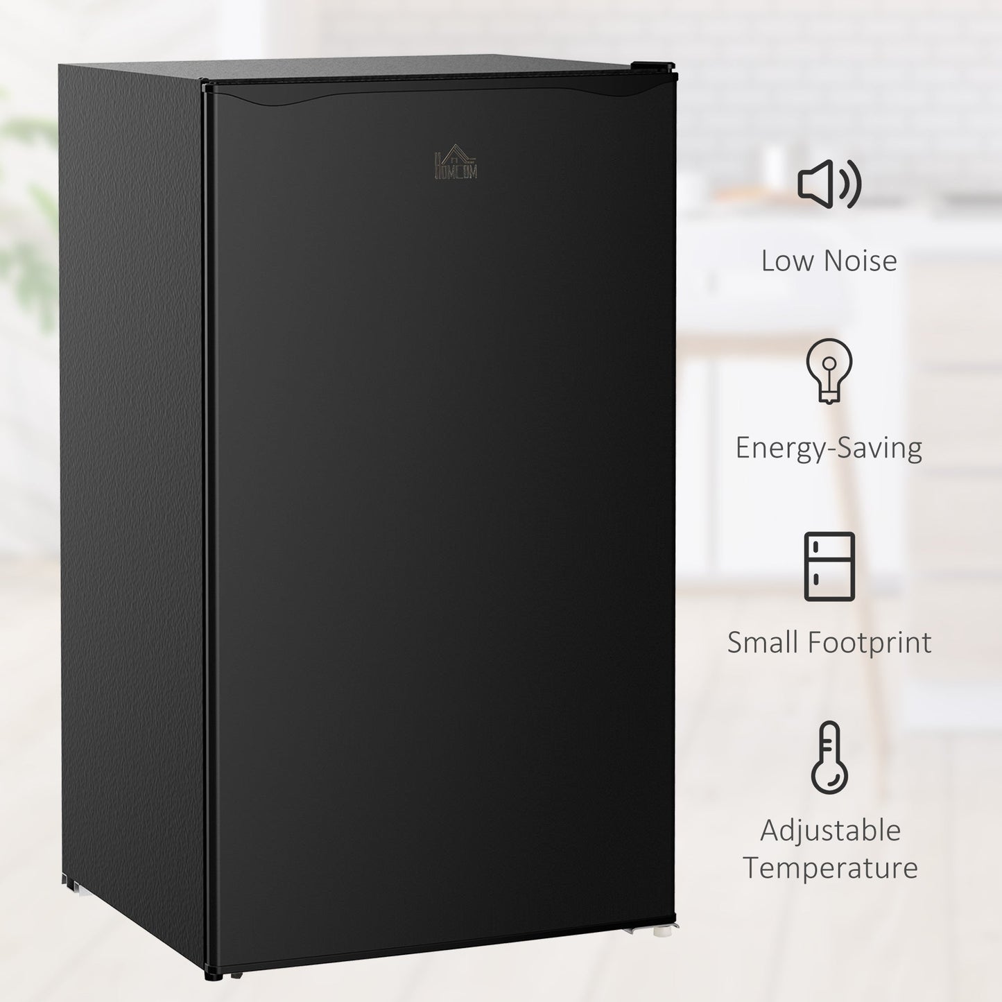 91 Litre Freestanding Under Counter Fridge Freezer W/ Chiller Box, Adjustable Thermostat, 47.5cm Wide, Noise Level: Decibels 40, Black