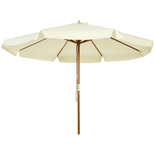 Outsunny 3,3(m) Parasol tarasowy, parasol ogrodowy, zewnętrzny baldachim przeciwsłoneczny z 8 żebrami bambusowymi, falbankami i drewnianym słupkiem, beżowy